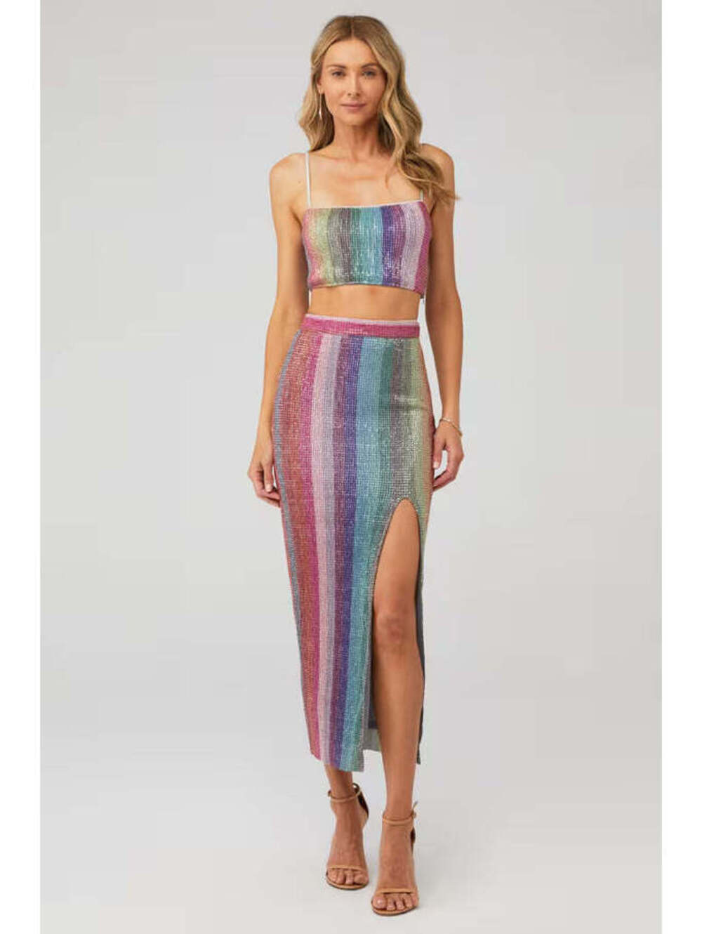 SAYLOR Rainbow Metallic Lurex Tube Top & Maxi Skirt Set Size S Pre-Loved
